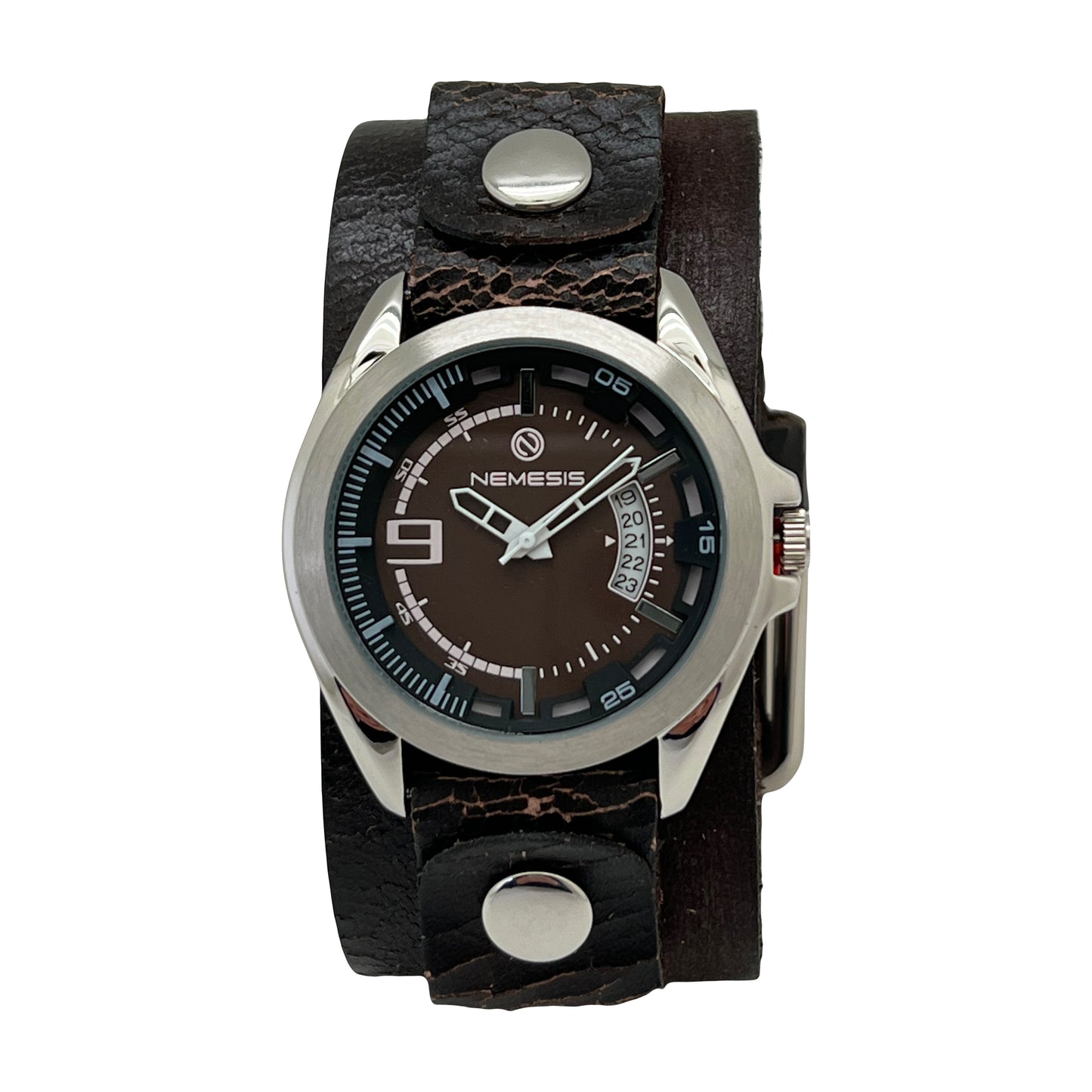 Sully Black/Orange Watch with Wrinkled Dark Brown Leather Cuff