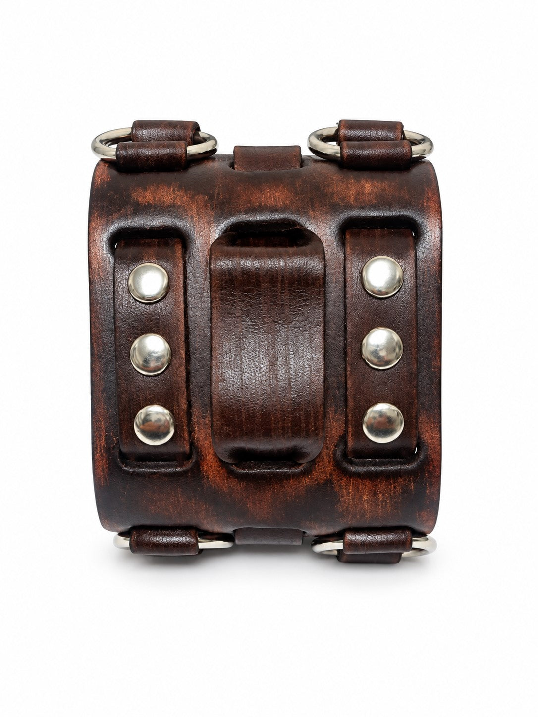 Teardrop Black Watch with Double X Distressed Dark Brown Leather Cuff