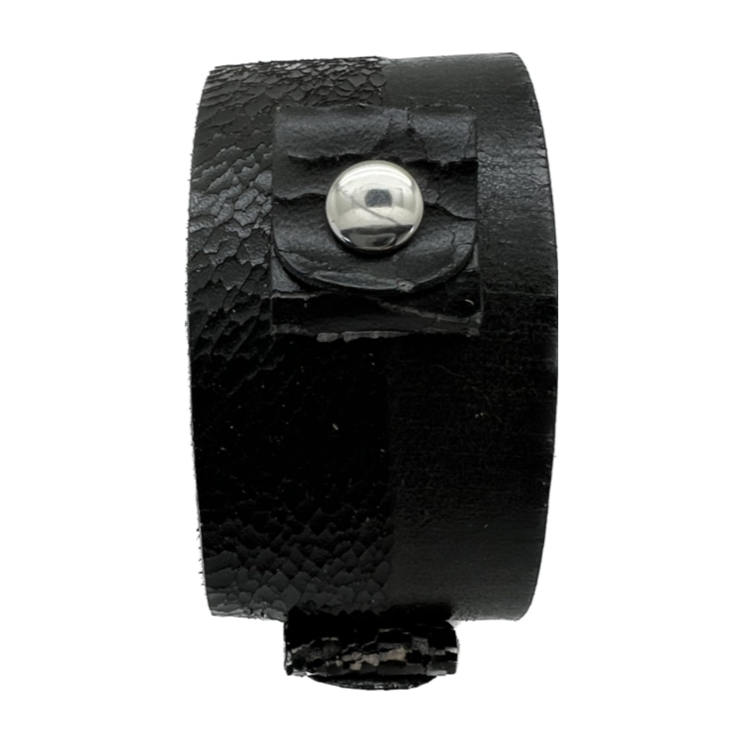 Wrinkled Distressed Black Leather Ladies Cuff