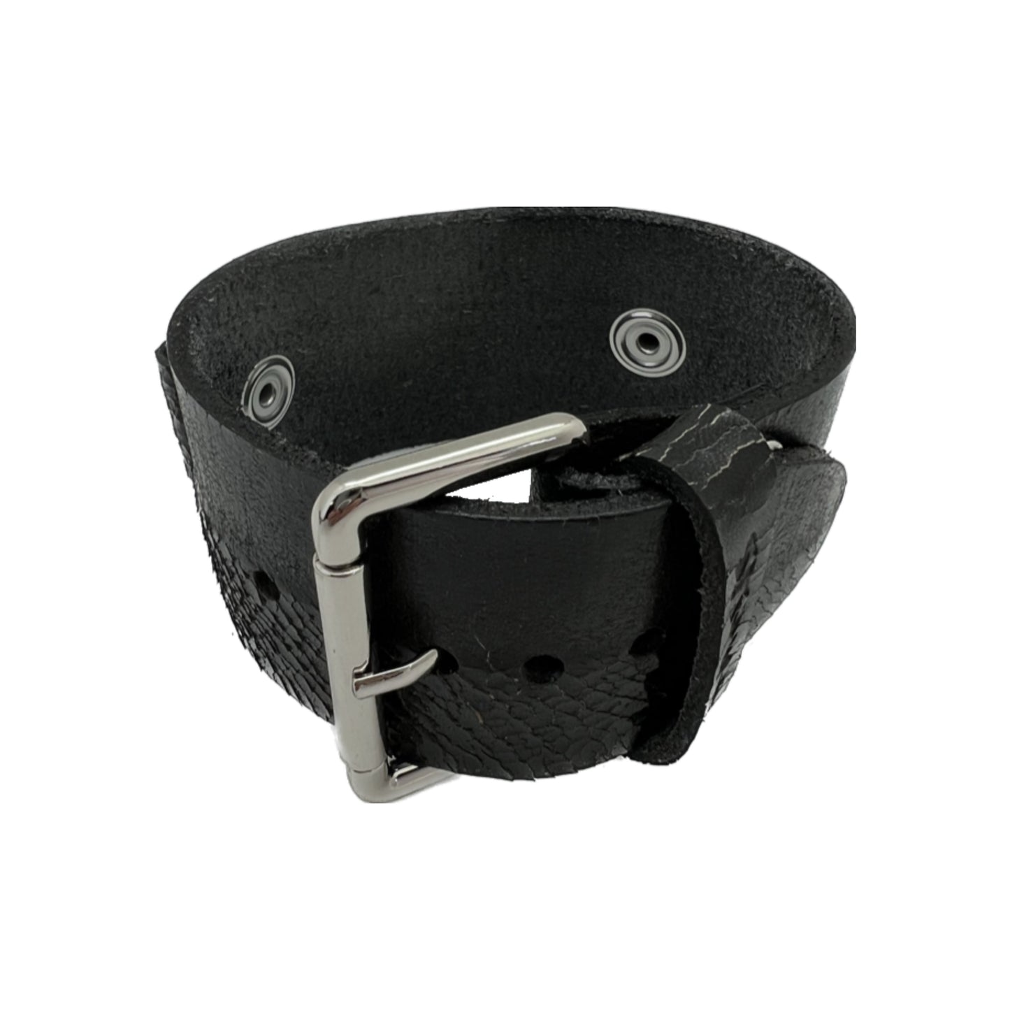 Wrinkled Distressed Black Leather Ladies Cuff