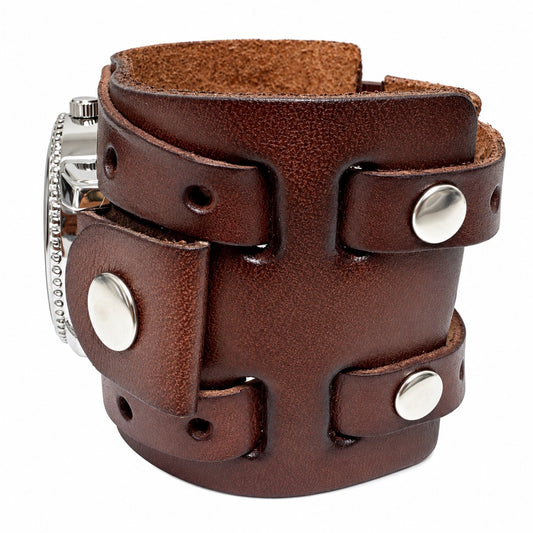 BLWB233S Gala ladies silver watch with Red 2 straps detail leather cuff band 9.5 inches x 1.5 inches wide