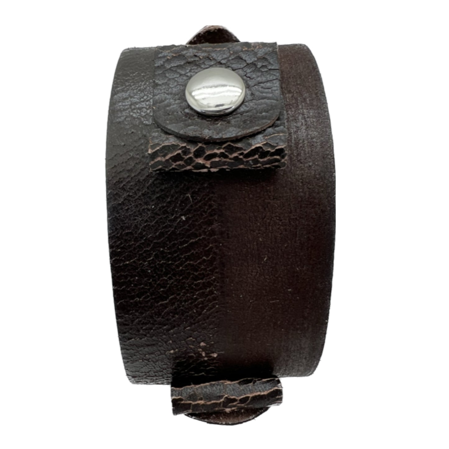 Wrinkled Distressed Dark Brown Leather Wide Cuff