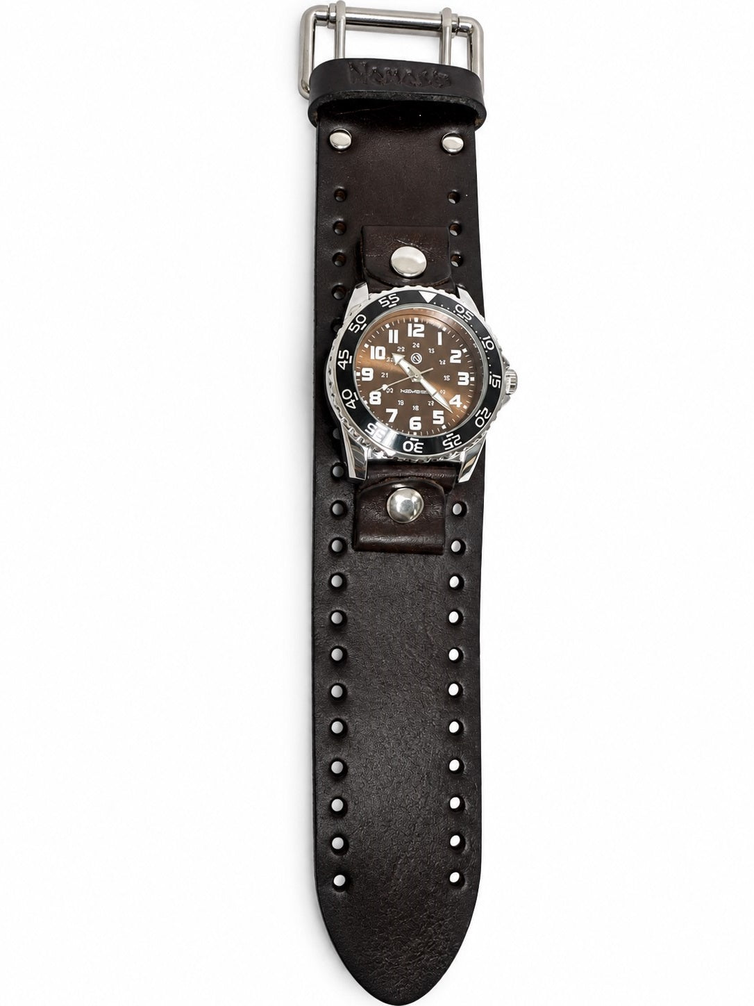 Hybrid Diver Blue/White Watch with Dark brown 1.75 wide leather cuff band DBJ257B