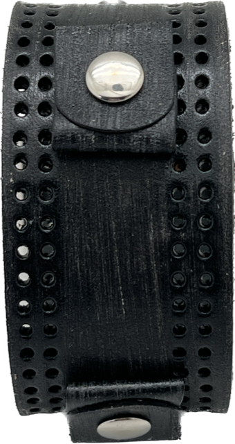 Perforated Distressed Black Leather Cuff