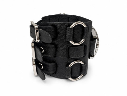 Hybrid Diver Green/White Watch with Double X Distressed Black Leather Wide band FWB257G