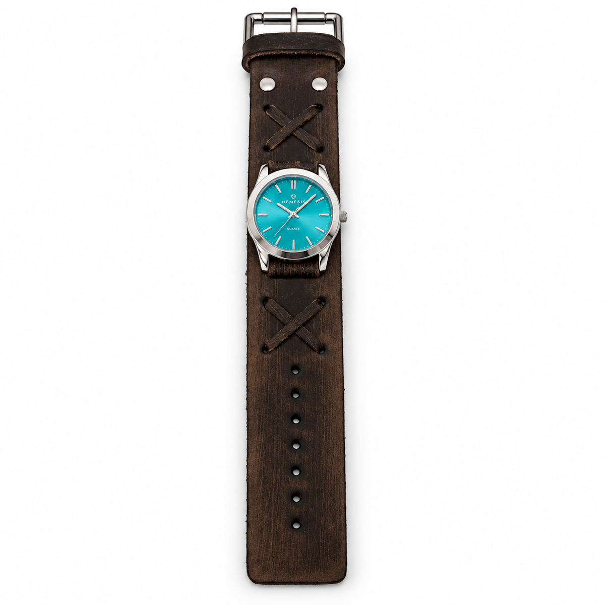 Gala Ladies Ocen Green Watch with Distressed Vintage Black Leather Cuff