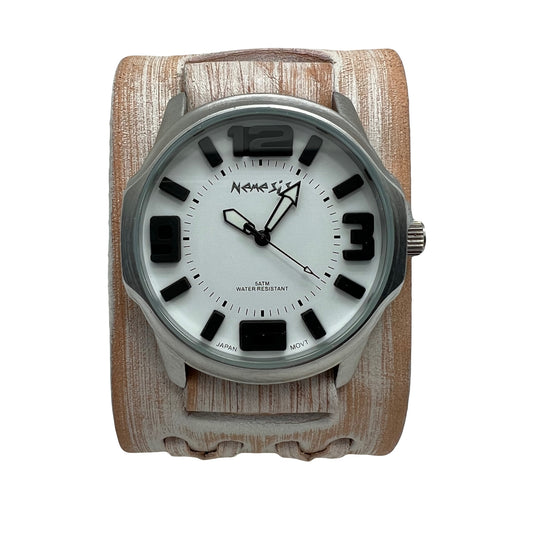 WVDX107W Embossed 3D  Watch with Intage white double x Leather Cuff