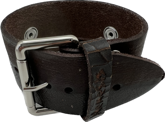 Wrinkled Distressed Dark Brown Leather Wide Cuff