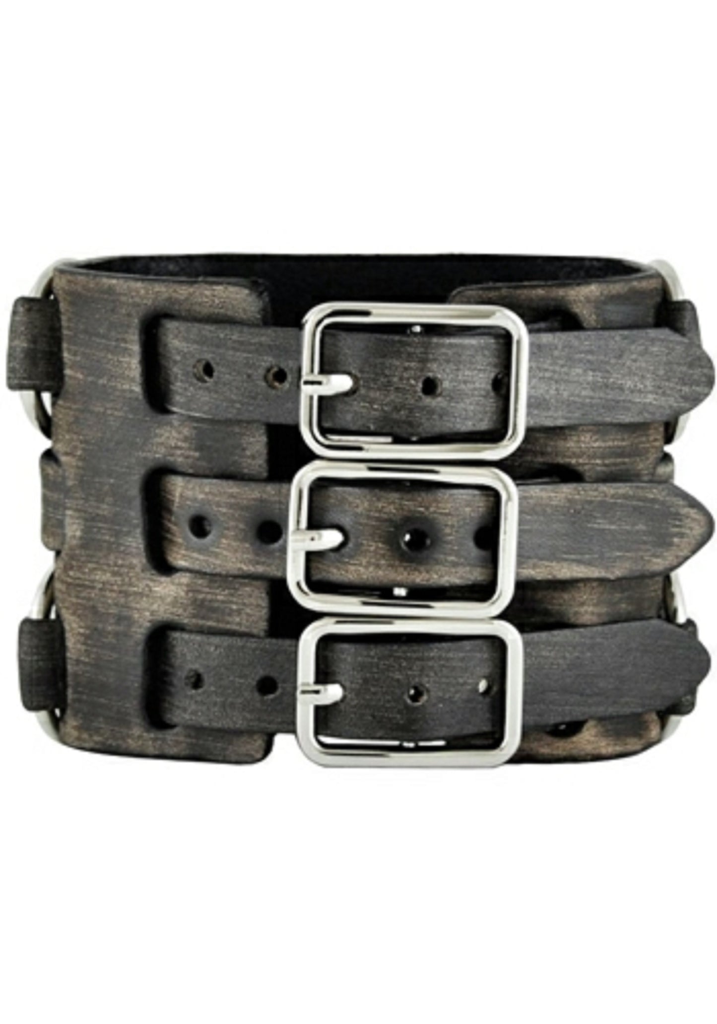 Fwb257R Nemesis vintage black 3 strap detail 2.5 inches wild leather cuff