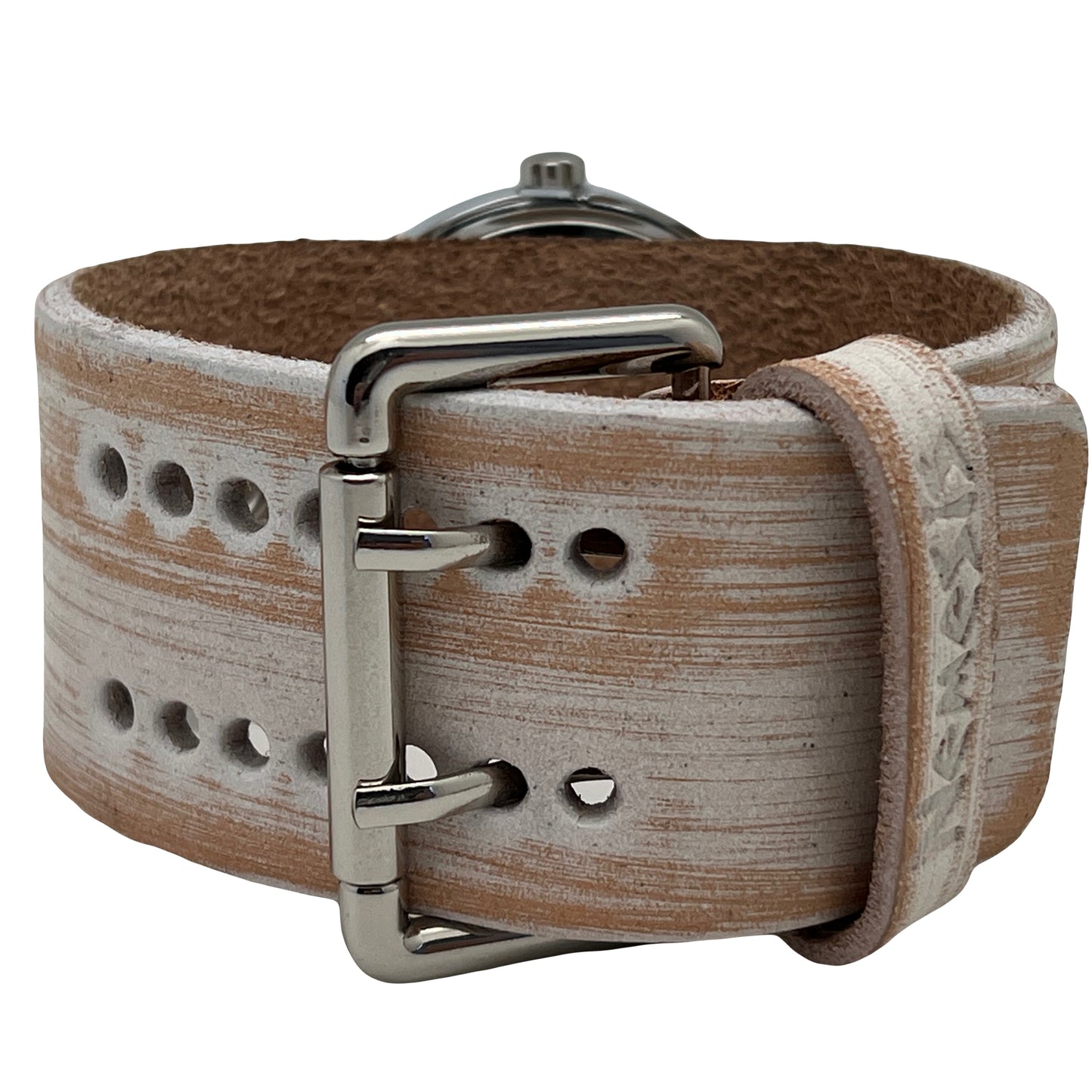 Lite SQ Silver Watch with Vintage white Leather Cuff