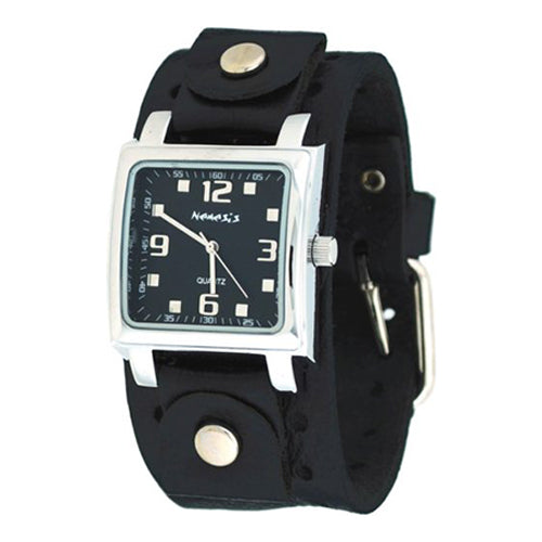 Black Lite SQ Watch with Black Leather Cuff Band 516BN-K