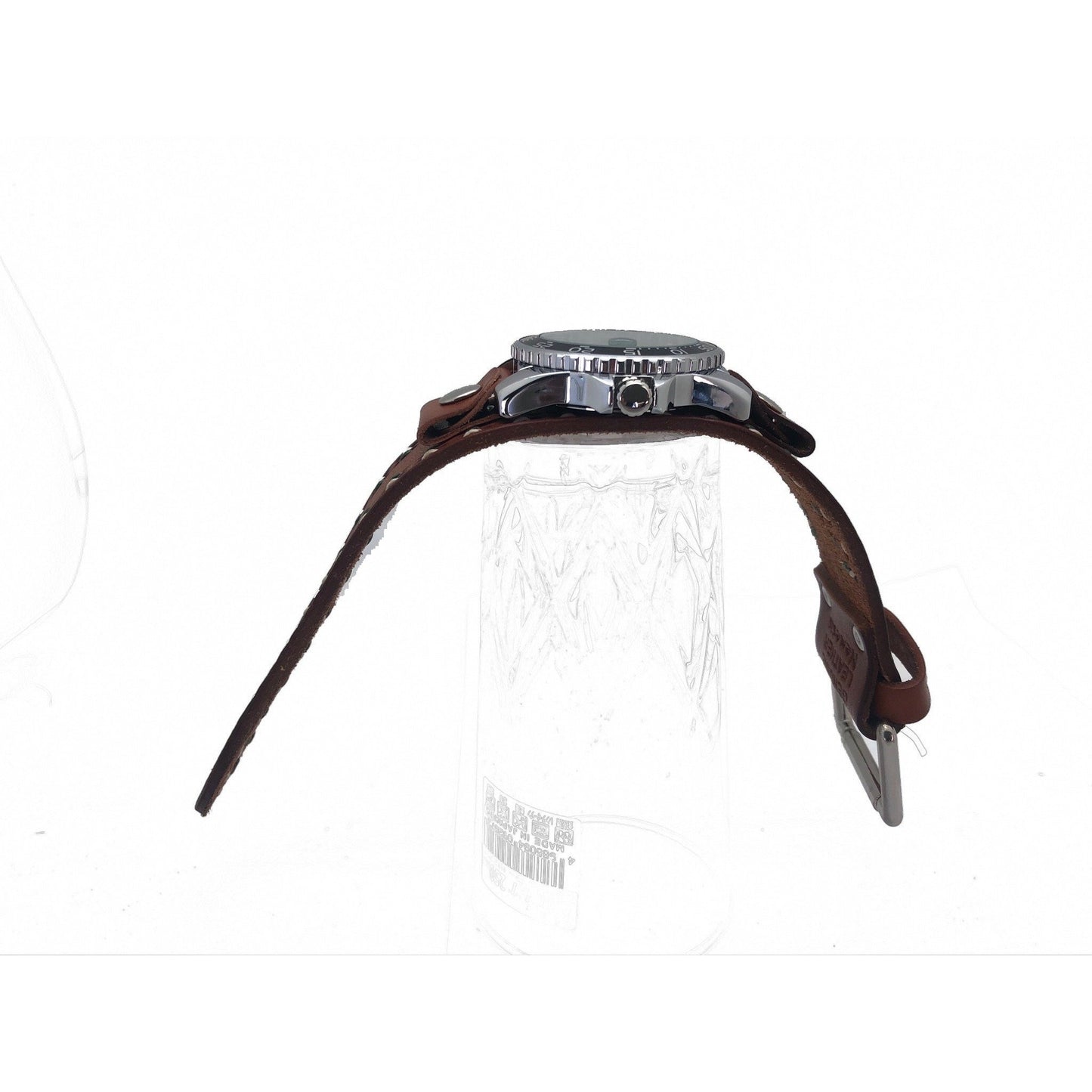 Moonwalker Luminous Blue Diver with White Stitched Brown Leather Cuff