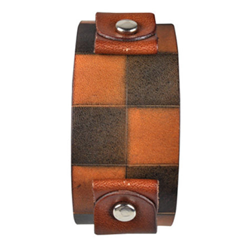 Dark Brown Checkered Leather Cuff Band CHDB