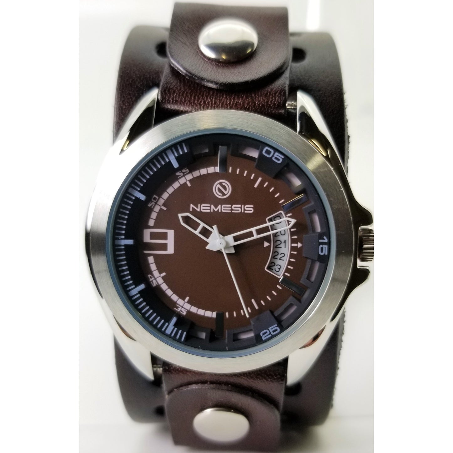 Sully Brown/White Watch with Perforated Dark Brown Leather Cuff