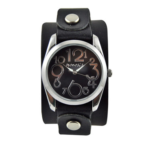 Black ShowGirl Watch with Junior Size Black Leather Cuff Band GB109K