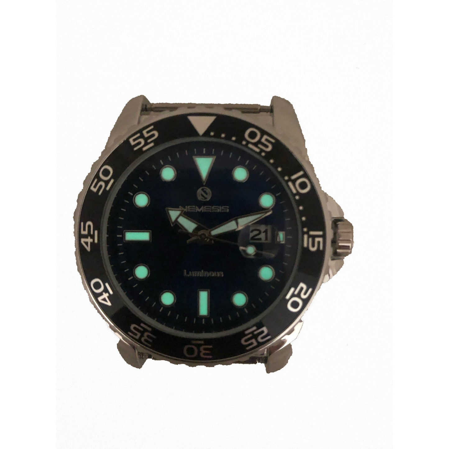 Moonwalker 8 hours super Luminous bright Black Diver with Double White/Grey Stitched Black Leather Cuff KDST277K