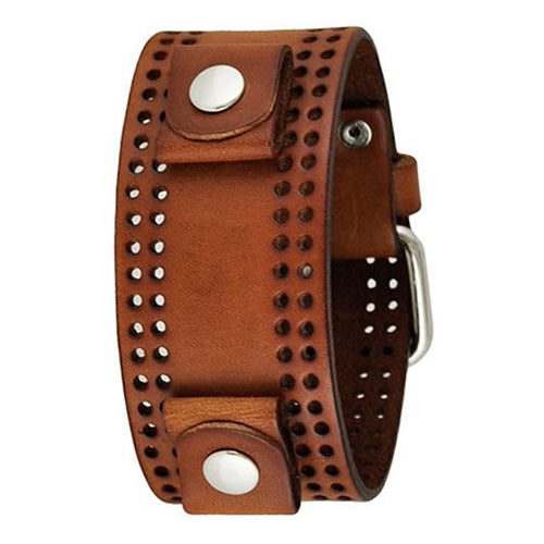 Brown Perforated Leather Cuff Watch Band 20mm PLB