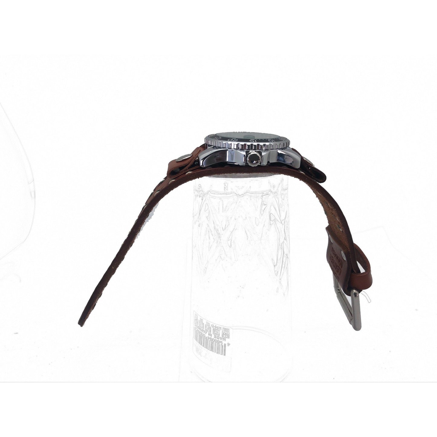 Moonwalker 8 hours super Luminous bright Black Diver with Double White/Grey Stitched Black Leather Cuff KDST277K