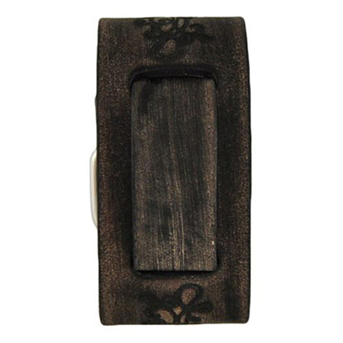 Faded Dark Brown Embossed Flower Design Leather Watch Cuff Band DBVFB