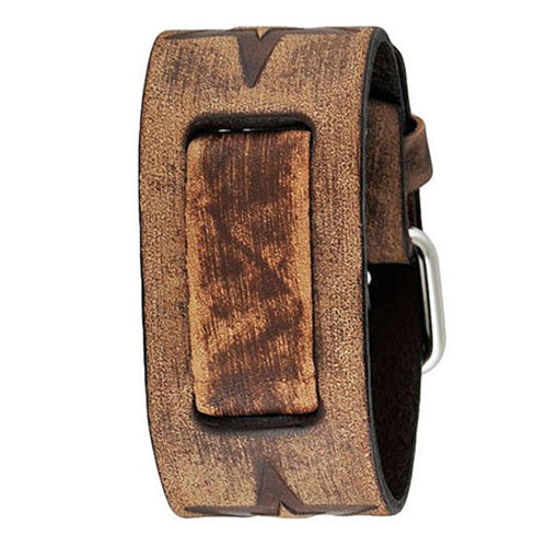 Faded Black Vintage Embossed Punk Rock Star Leather Cuff Watch Band 21mm FST