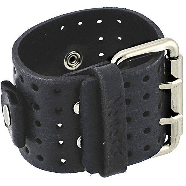 Distressed Black Leather Wide Cuff