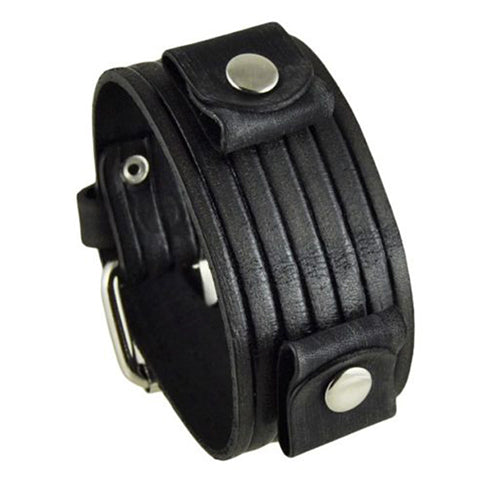 Black Vintage Embossed Stripes Leather Cuff Band VEB