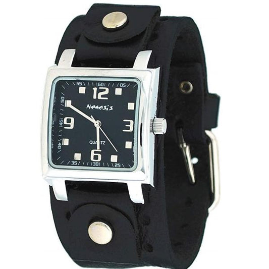 Black Lite SQ Watch with Black Leather Cuff Band B516K