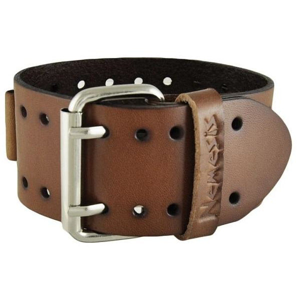 Walnut Wood Case Watch with Perforated Brown Leather Cuff