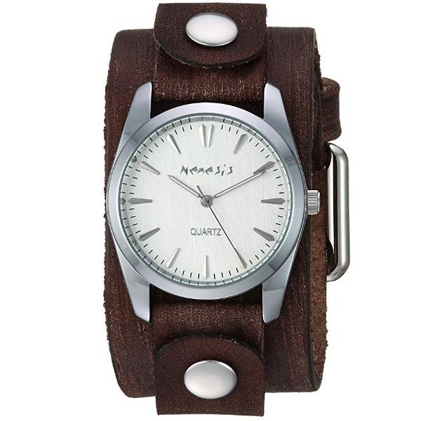 Gala Ladies Silver Watch with Dark Brown Leather Cuff Nemesis