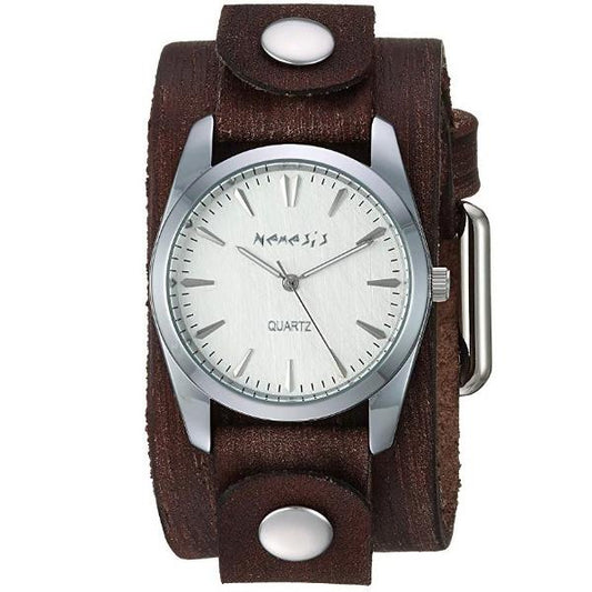 Gala Ladies Silver Watch with Dark Brown Leather Cuff