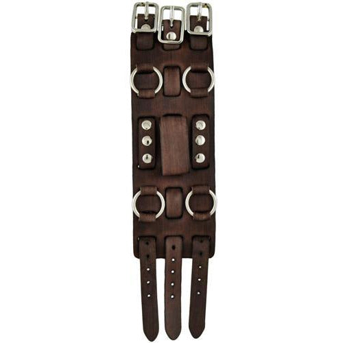 Sully Brown/White Watch with Bullet Ring Distressed Brown Leather Triple Strap Cuff