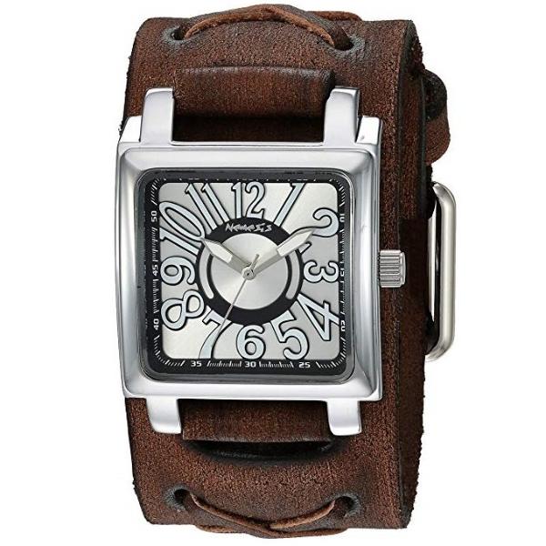 Nemesis Unix square case D dial watch with Brown Vintage x cuff leather band BFXB256S