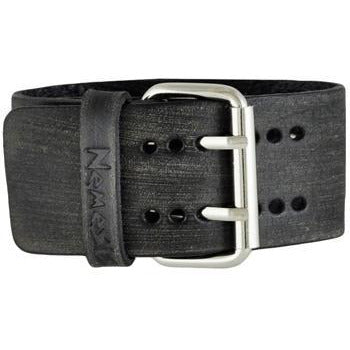 Star Grey/White Natural Wood Watch with Distressed Black Leather Cuff