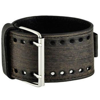 Roman DX Blue Watch with Stitched Distressed Vintage Leather Wide Cuff 10.5 inches x 1.75 inches wide VLBB529L