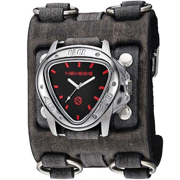 Echo Black Watch with Bullet Double Ring Distressed Charcoal Leather Triple Strap Cuff