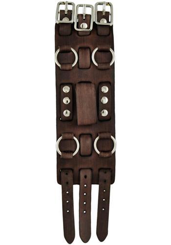 Groovy Black Watch with Ring Distressed Dark Brown Leather Triple Strap Cuff  BFWB096K