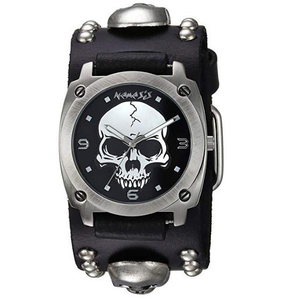 Skull Black Watch with Skull Studded Black Leather Cuff