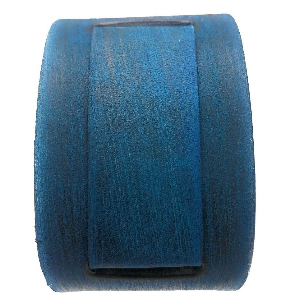 Distressed Blue Leather Wide Cuff VLIN