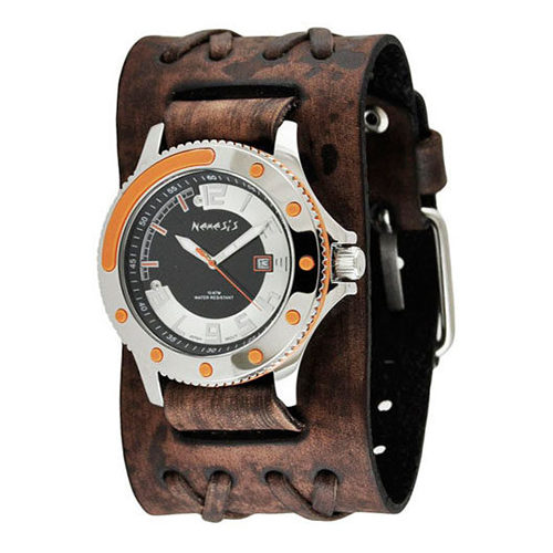 Sully Black/Orange/White Watch with Double X Distressed Brown Leather Cuff