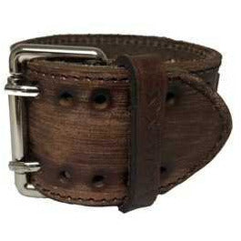 Gecko Natural Wood Watch with Stitched Perforated Distressed Brown Leather Cuff