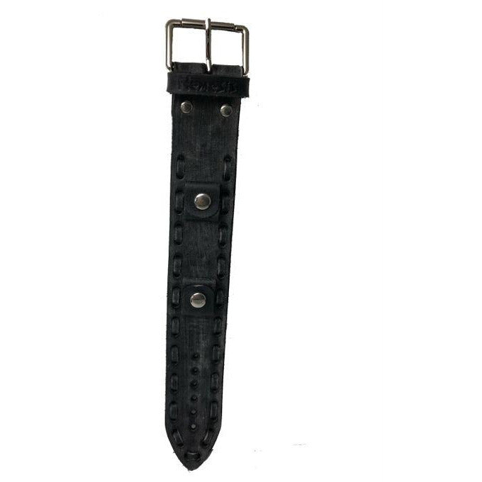 Perforated Dash Distressed Black Leather Cuff