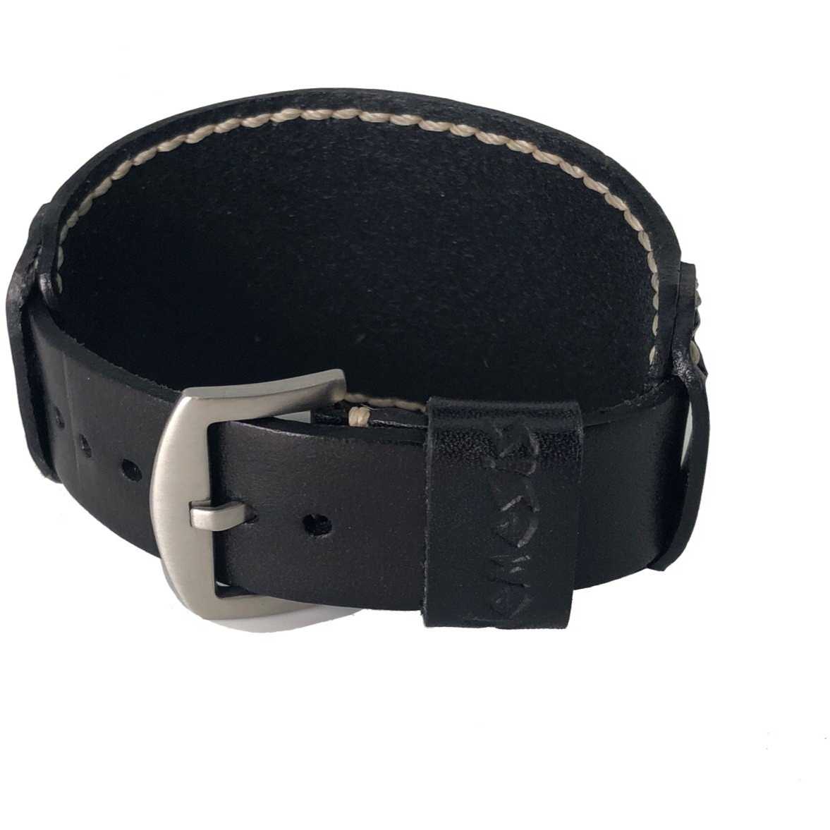 White Stitched Black Watch Leather Cuff