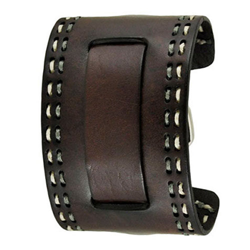 Heavy Stitching Wide Leather Cuff Band