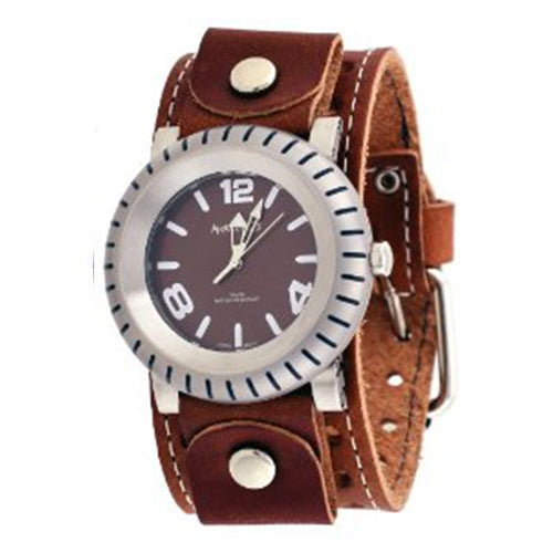 Brown Wheelmen Watch with Brown XL Stitch Leather Cuff Band BSTH079B