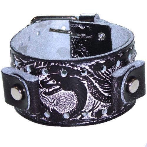 BlackWhite Dragon Print Leather Cuff Band SSN