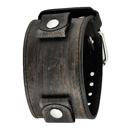 Faded All Black XL Stitch Leather Cuff Watch Band 24mm FLBB