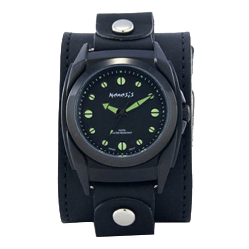 Eternity Black/Green Watch with Black Leather Cuff LBB081G