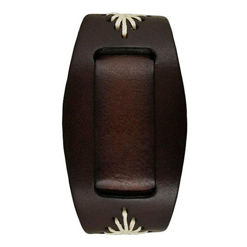 Junior Size Dark Brown Diamond Stitched Leather Cuff Band 20mm BBF