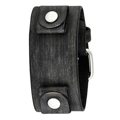 Classy Faded Black Leather Cuff Watch Band 20mm FBNK