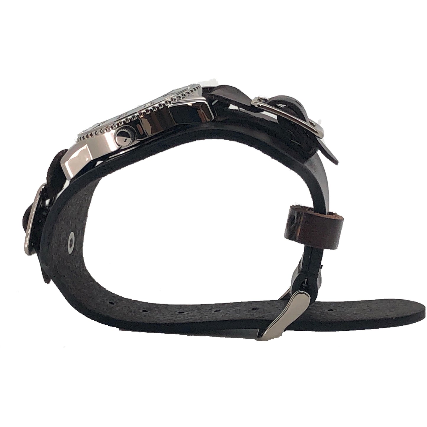 Crystal Showgirls Black Ladies Watch with Diamond Stitched Black Leather Cuff BF311K